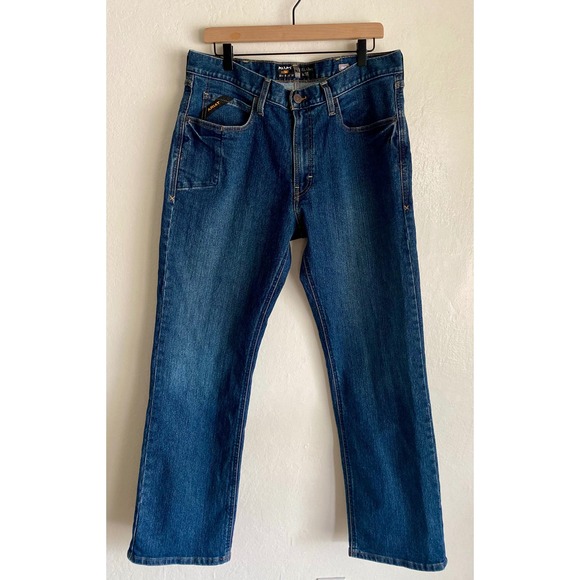 Ariat REBAR M4 Relaxed Bootcut Jeans Mens 34x32 Medium Wash Denim Workwear EUC - Picture 1 of 9